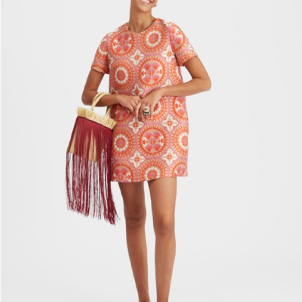 La DoubleJ Orange and Pink Geometric Mini Swing Dress NWT M